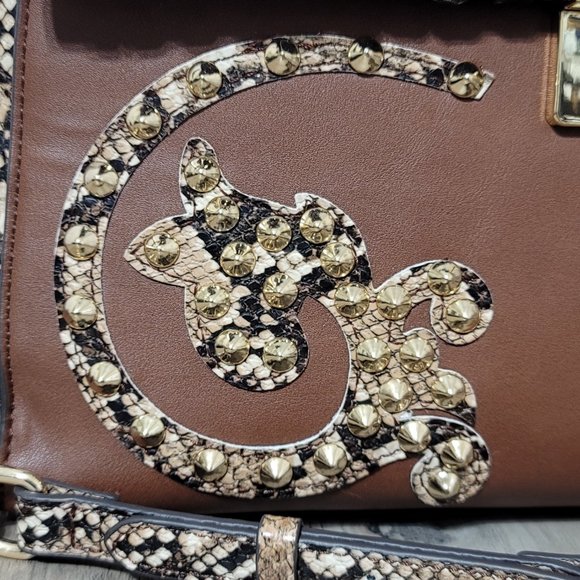 NWT Betsey Johnson Wild West Brown Bling Studs Satchel Crossbody Purse - Picture 5 of 14